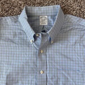 Brooks Brothers Blue green white Checkered Men's dress button down Shirt 17.5 35